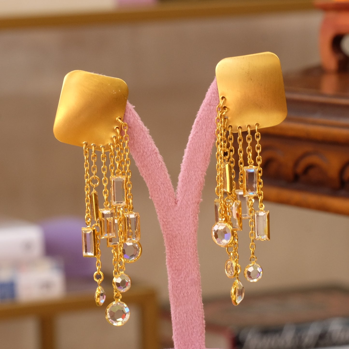 Vintage Gold tone glass dangle earrings