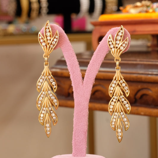 Trifari Waterfall Dangle Gold tone clear rhinestone earrings