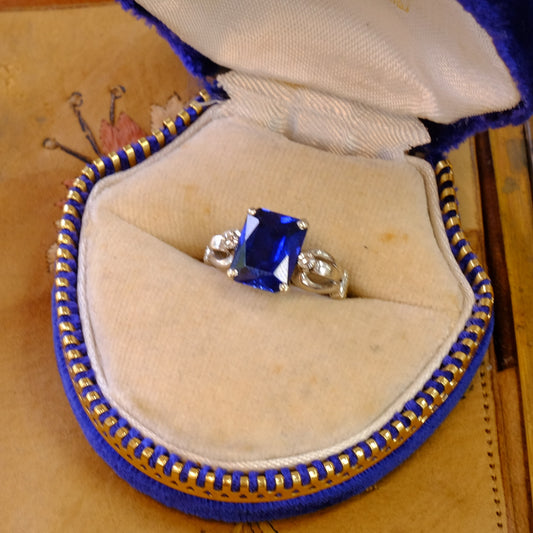 14K Gold Sapphire Diamond Princess Cut Ring