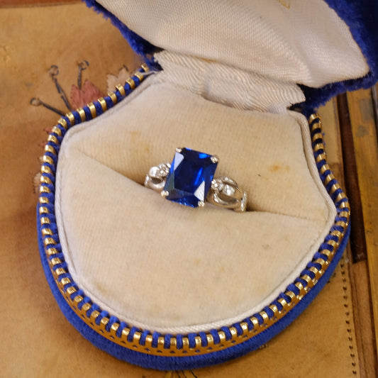 14K Gold Sapphire Diamond Princess Cut Ring