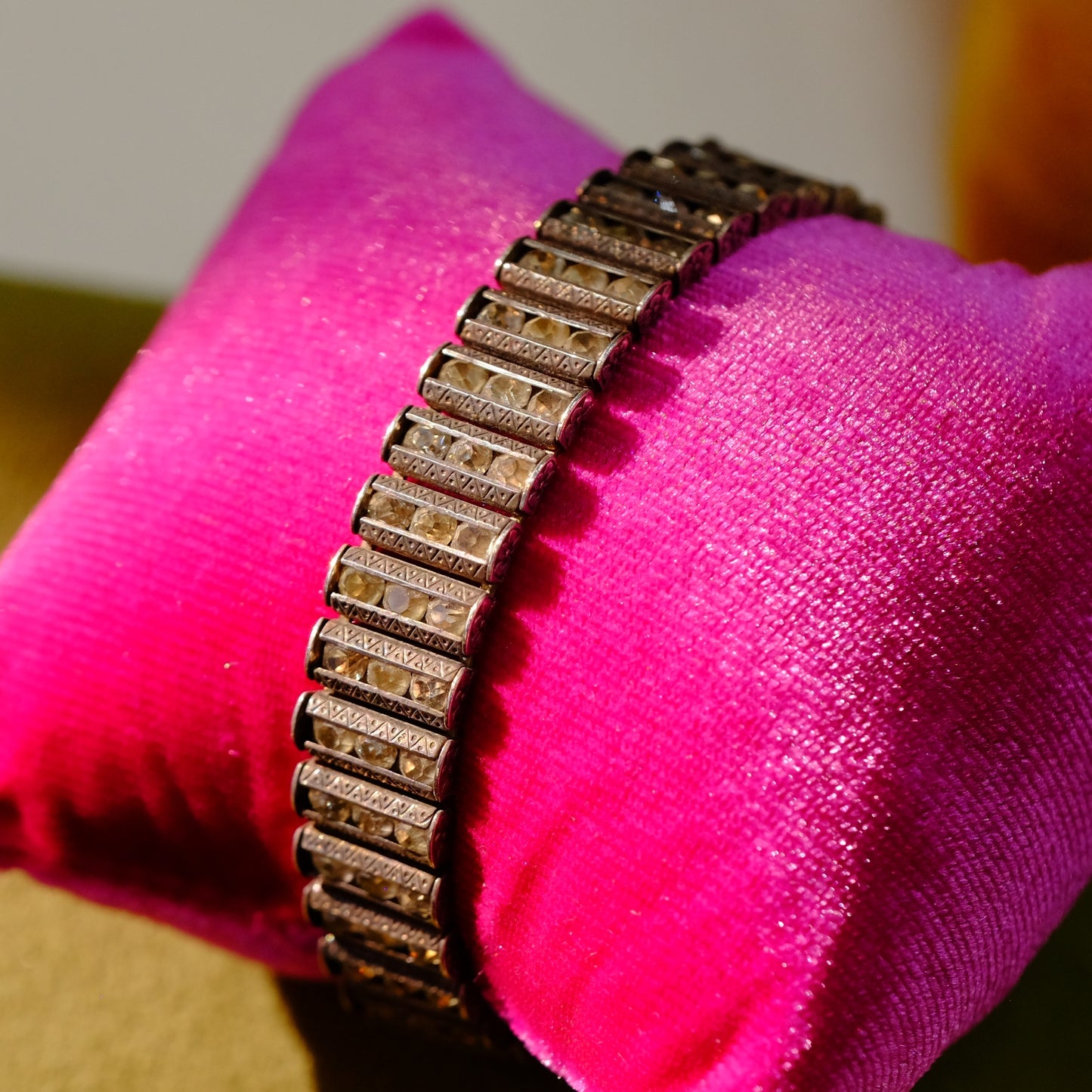 Catamor Sterling Invisible Set Rhinestone Bracelet 1920s