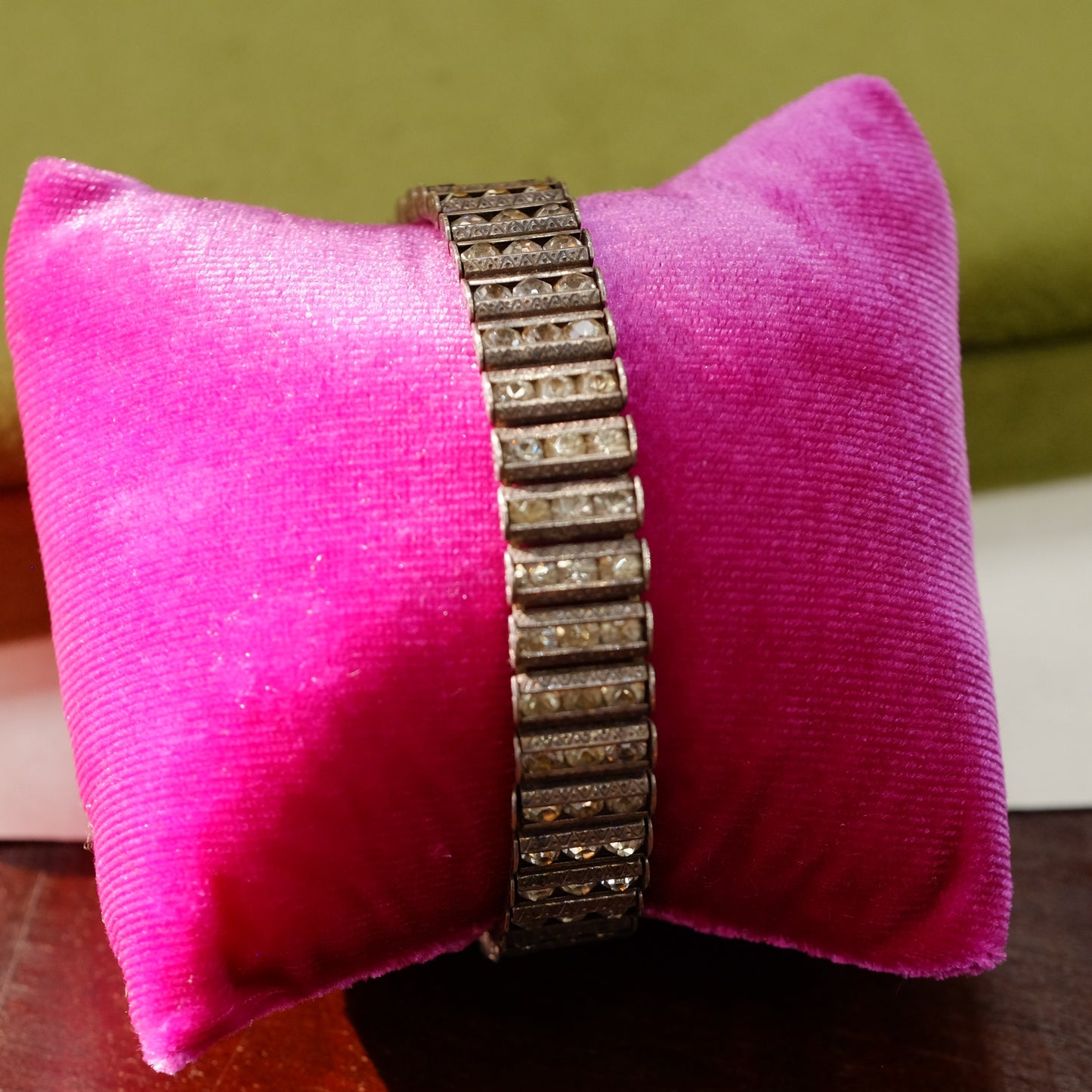 Catamor Sterling Invisible Set Rhinestone Bracelet 1920s