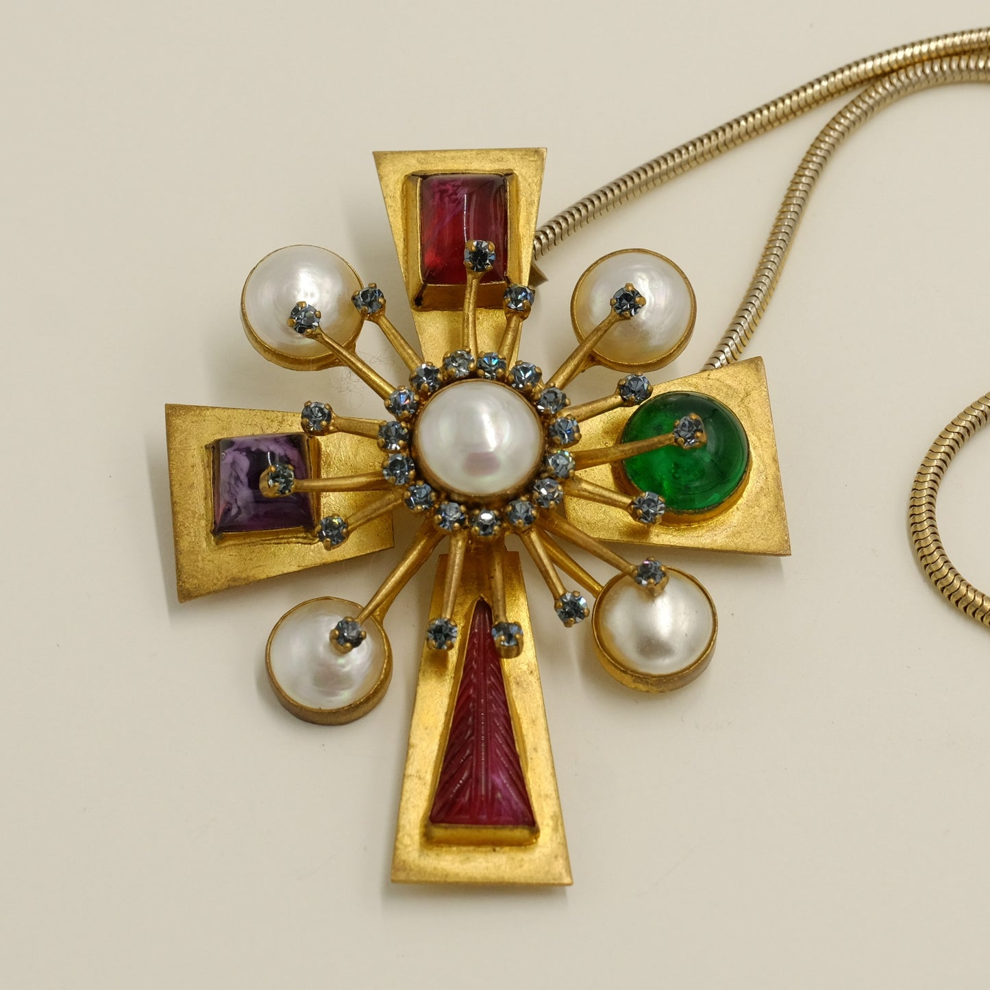Collectible Yves Saint Laurent Multicolor Cross Pin and Pendant 1970s