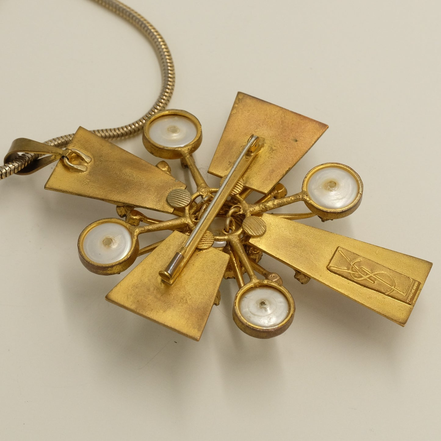 Collectible Yves Saint Laurent Multicolor Cross Pin and Pendant 1970s