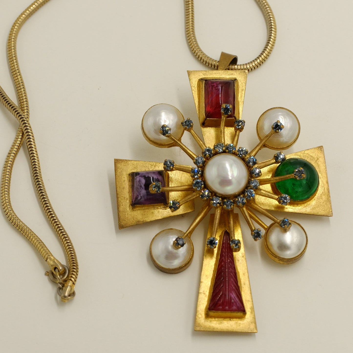 Collectible Yves Saint Laurent Multicolor Cross Pin and Pendant 1970s