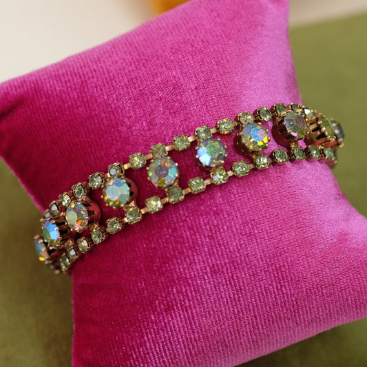 Vintage Kramer Lime Rhinestone Bracelet 1950s