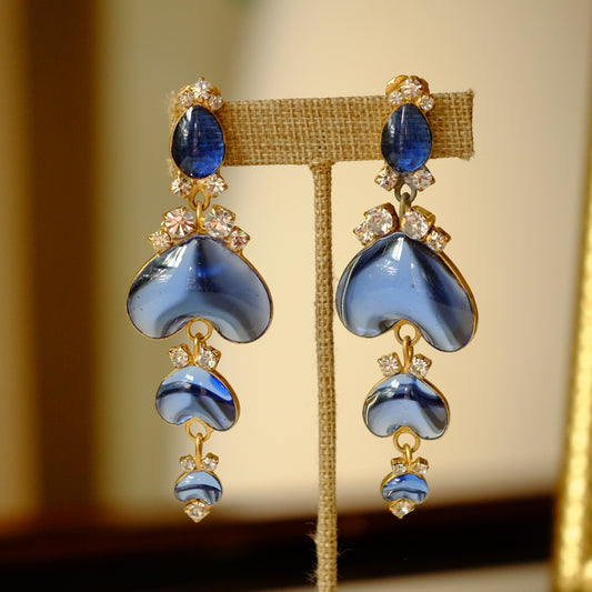 Moans Couture Large Blue Glass Earrings