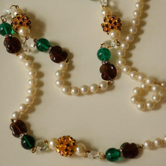 Long Sotuar necklace with Glass Accents 1980s