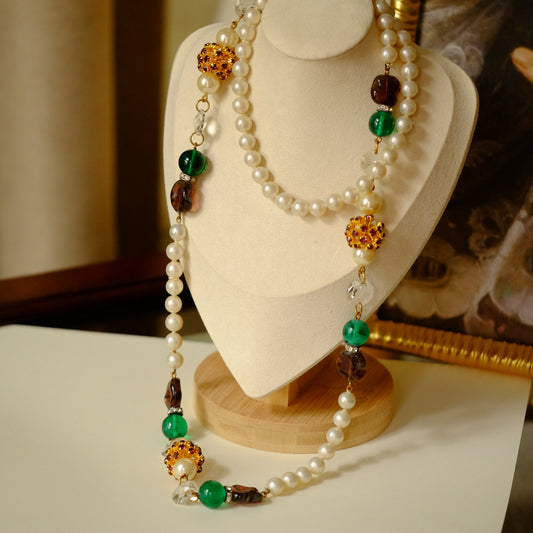 Long Sotuar necklace with Glass Accents 1980s