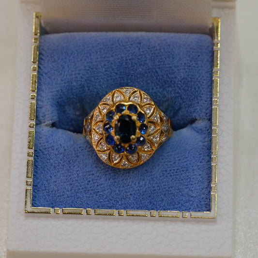 18k Yellow Gold Sapphires and Diamond Ring