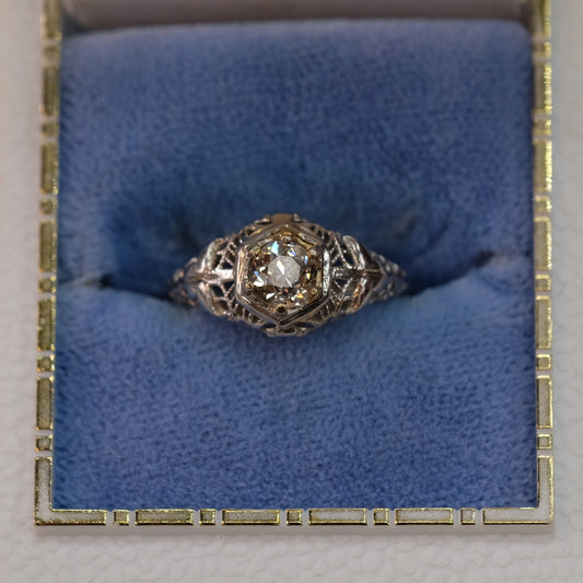 14k White Gold Filigree 0.5 ct diamond ring