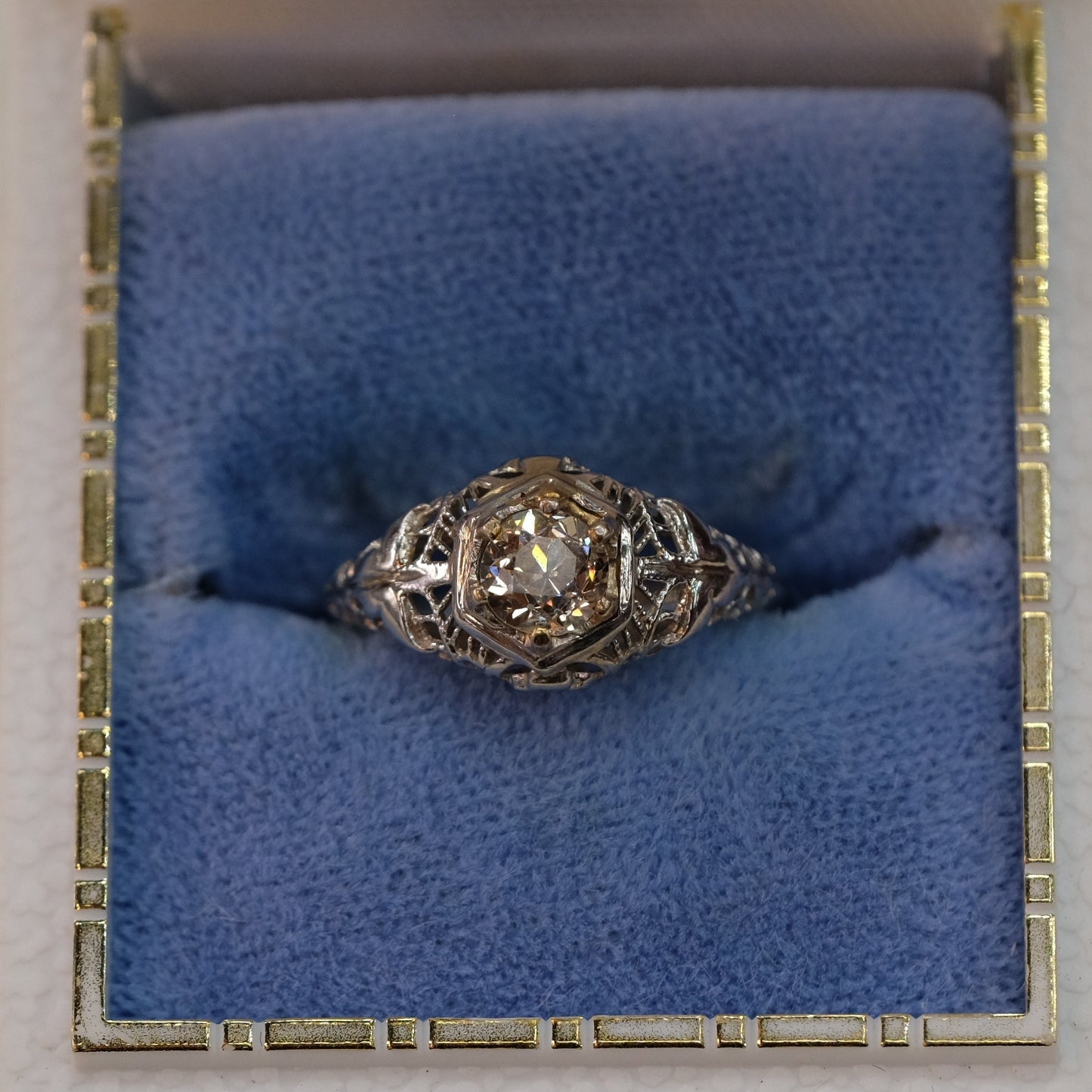 14k White Gold Filigree 0.5 ct diamond ring
