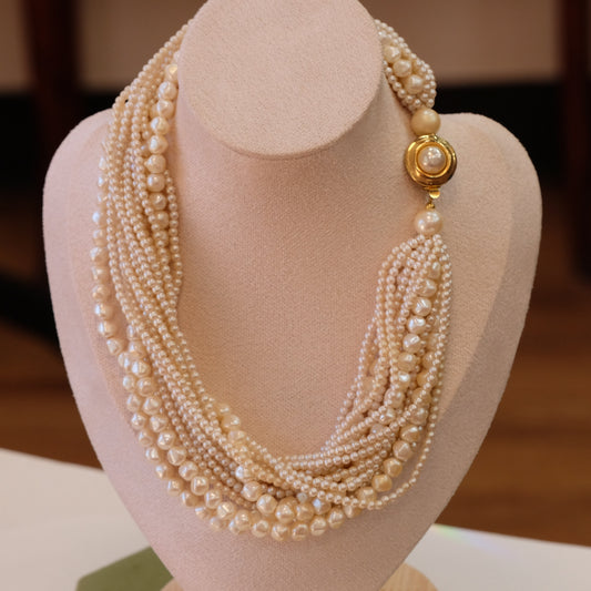 Carolee Multi Row Faux Pearl necklace 1980s