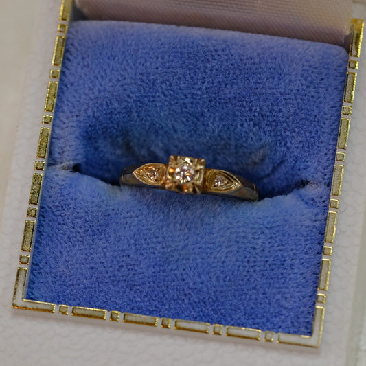 14K Yellow Gold Diamond Ring 1940's