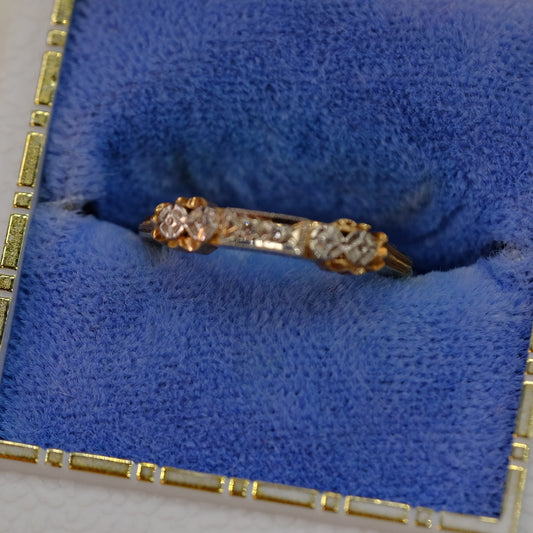 14K band with 2 diamonds c1940
