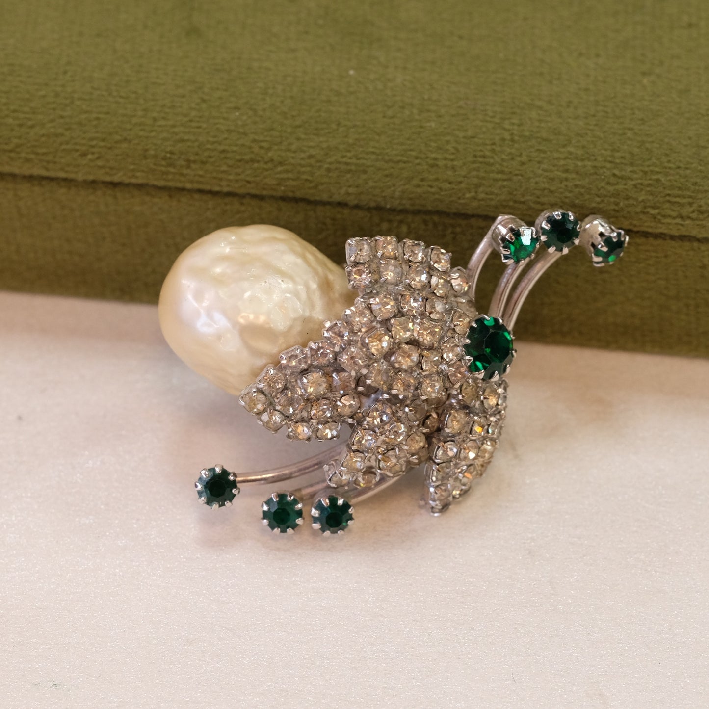 Baroque Pearl Brooch with Rhinestones 1960s