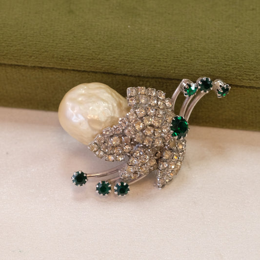 Baroque Pearl Brooch with Rhinestones 1960s