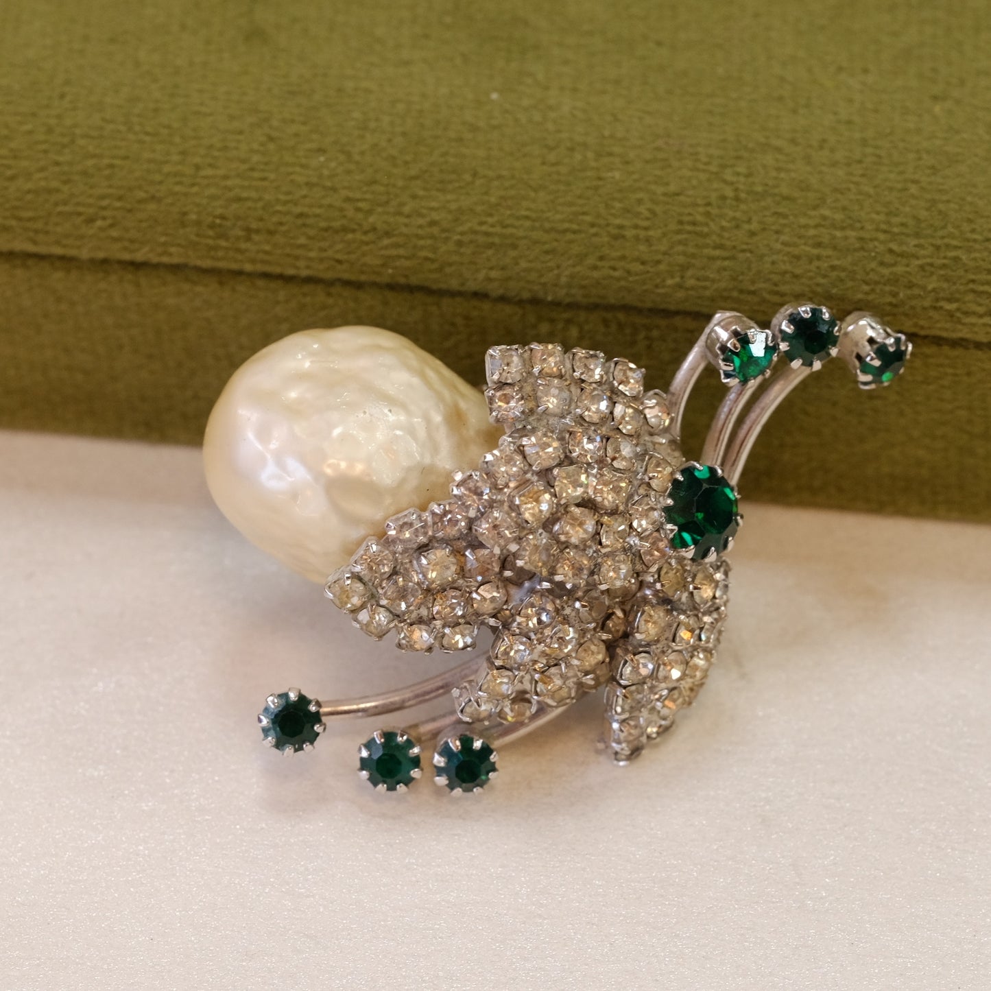 Baroque Pearl Brooch with Rhinestones 1960s