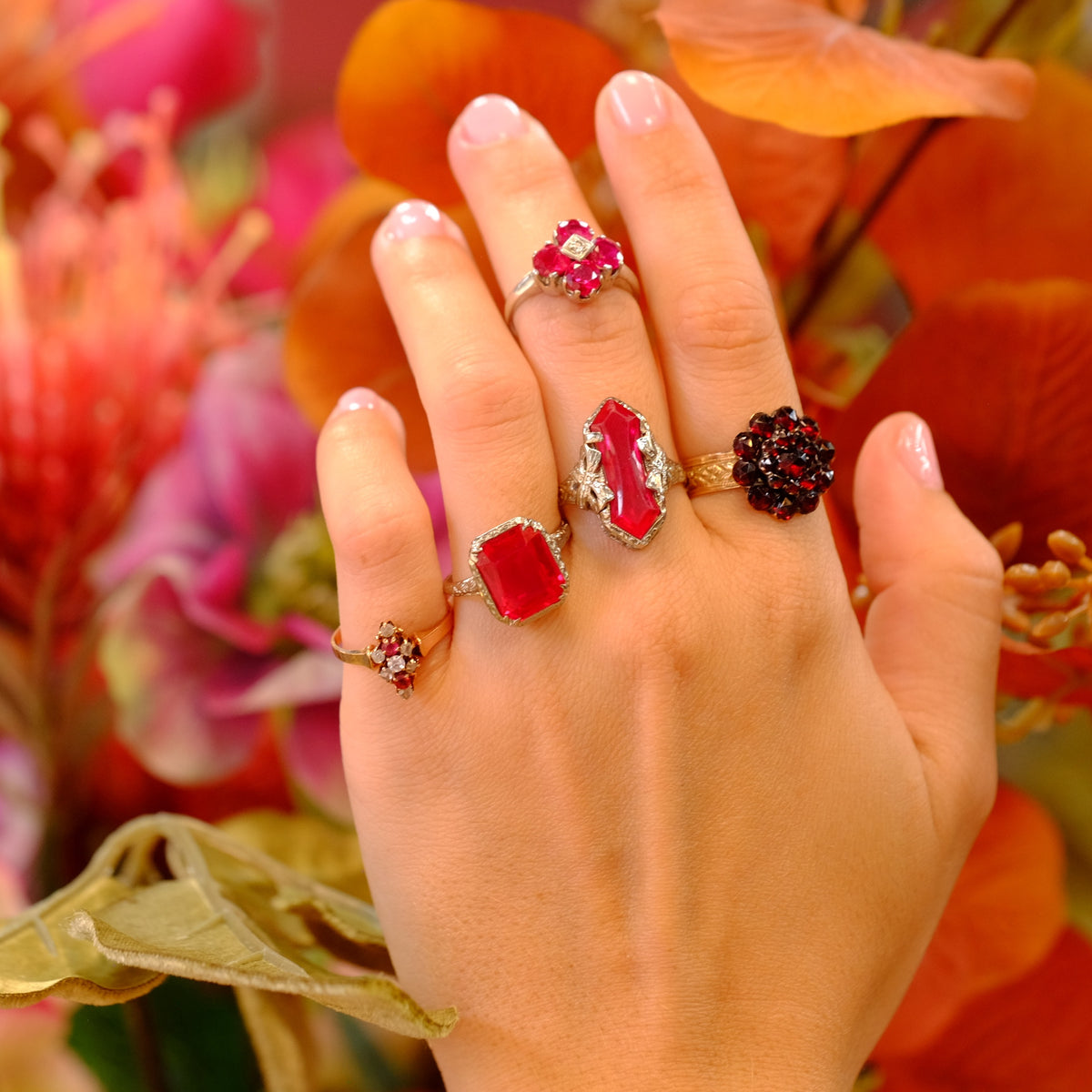 14K White Gold Filigree Art Deco Ruby Ring