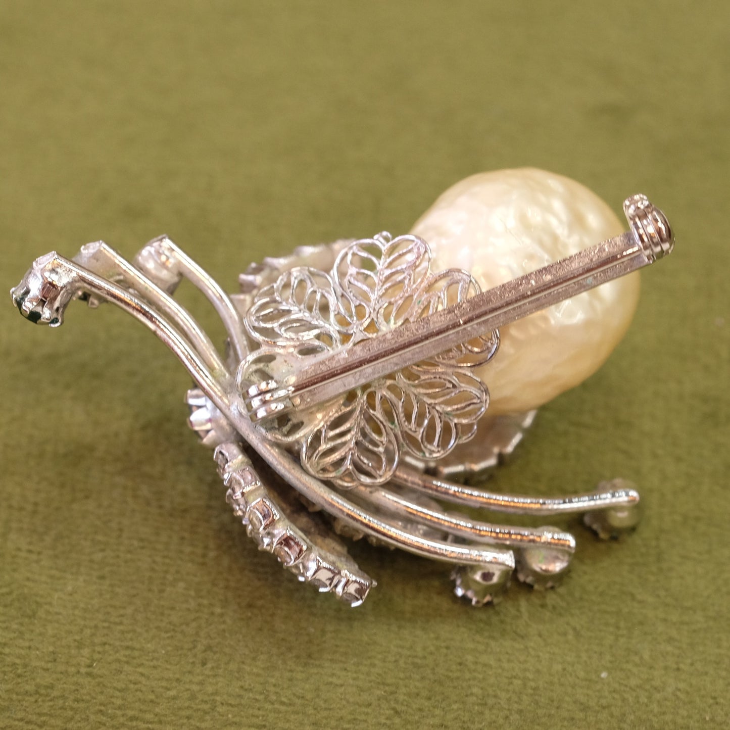 Baroque Pearl Brooch with Rhinestones 1960s