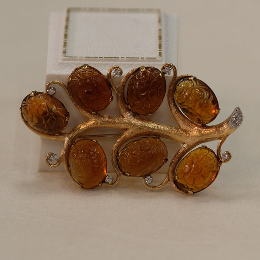 14k Yellow Gold Spinel and Diamond Brooch 26.3 gr