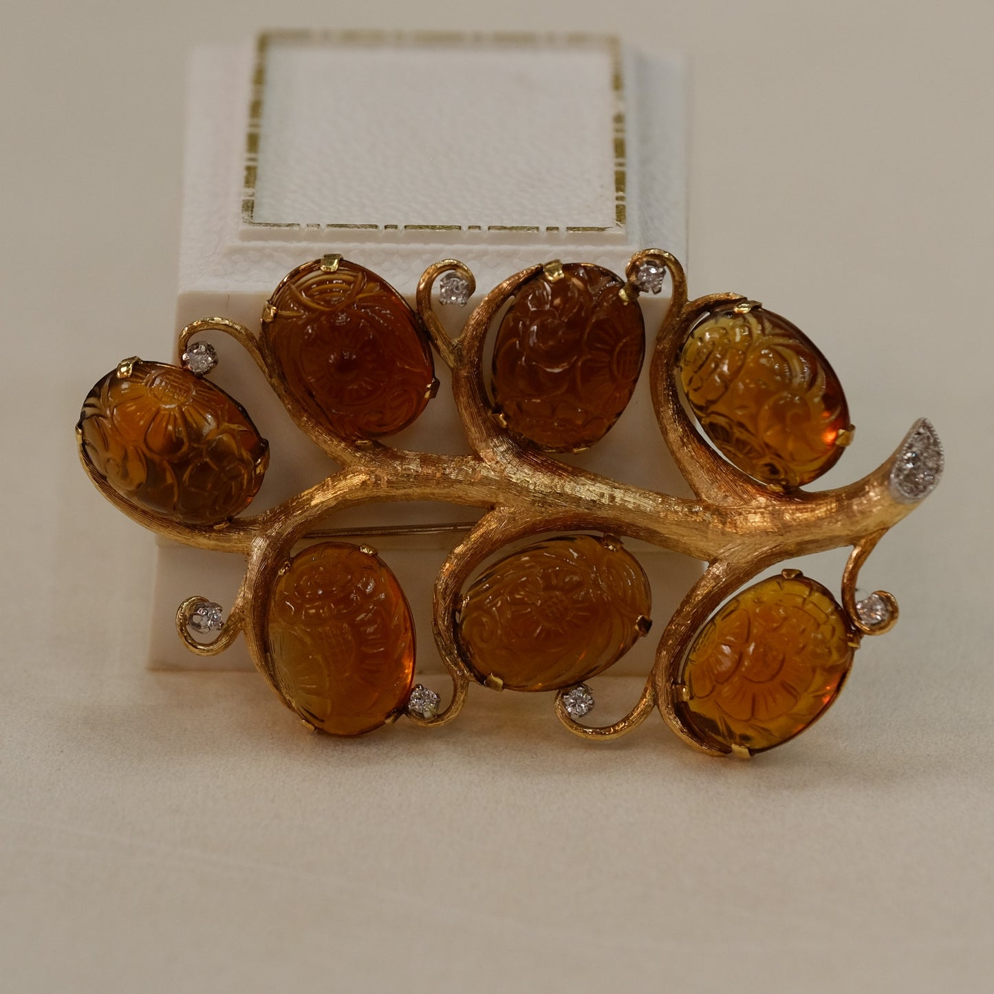 14k Yellow Gold Spinel and Diamond Brooch 26.3 gr