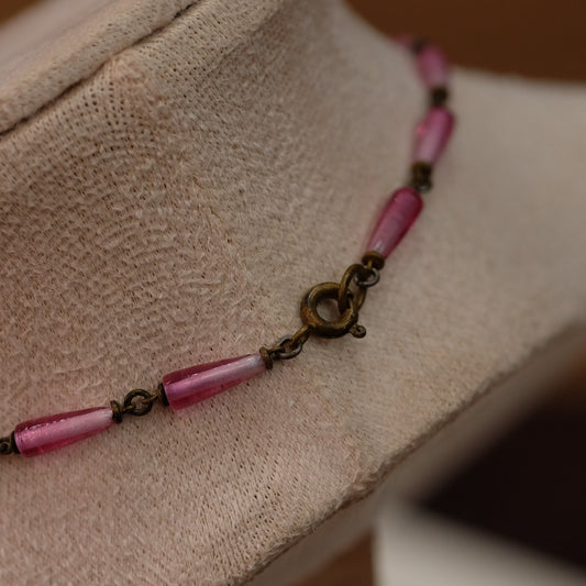 Czech pink glass necklace with faceted dangle balls