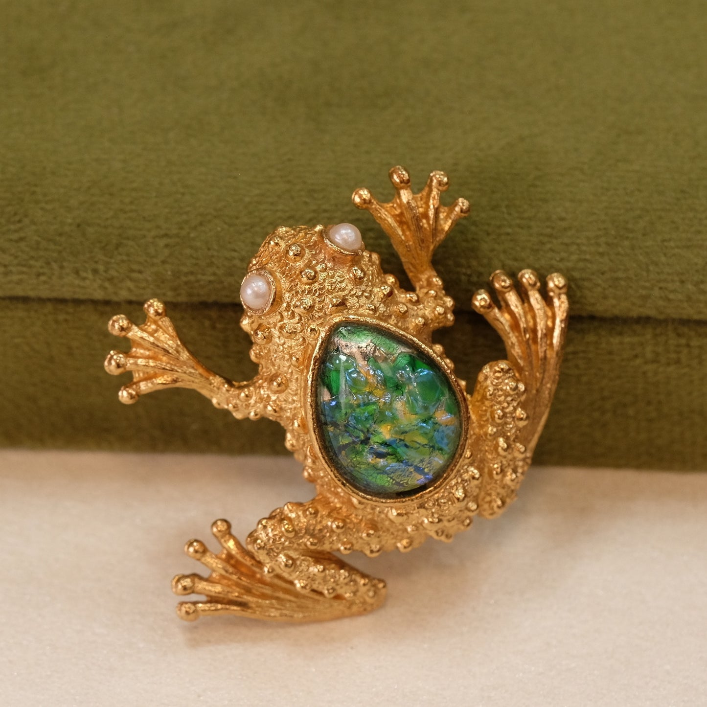 Napier Faux Opal Frog Brooch 1980s