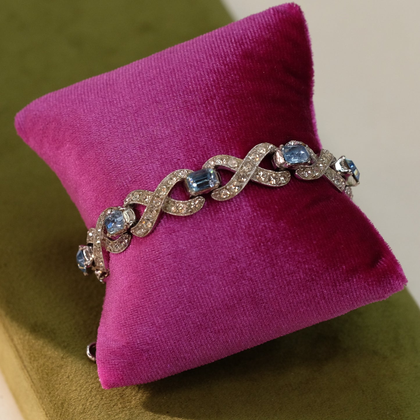 Bogoff clear and blue rhinestone bracelet 1950s