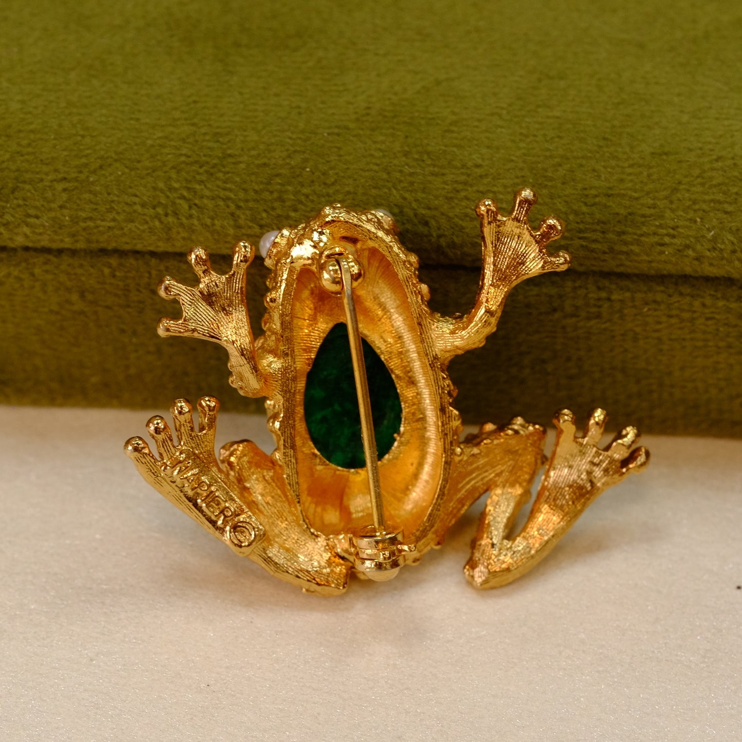 Napier Faux Opal Frog Brooch 1980s