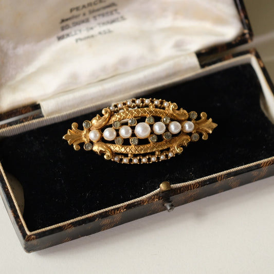 Vintage Art Pin with Seed Pearls 1970s