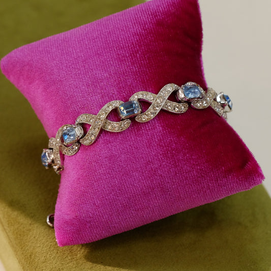 Bogoff clear and blue rhinestone bracelet 1950s