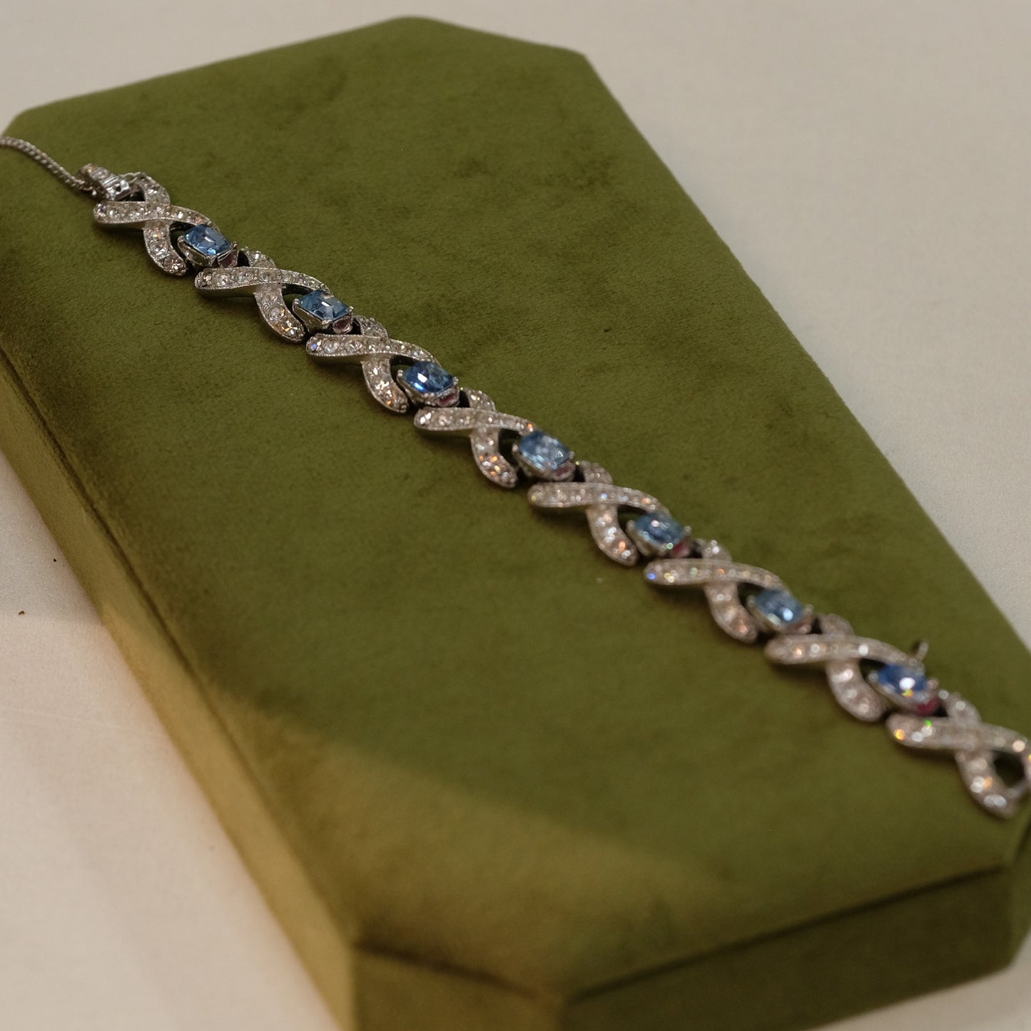 Bogoff clear and blue rhinestone bracelet 1950s