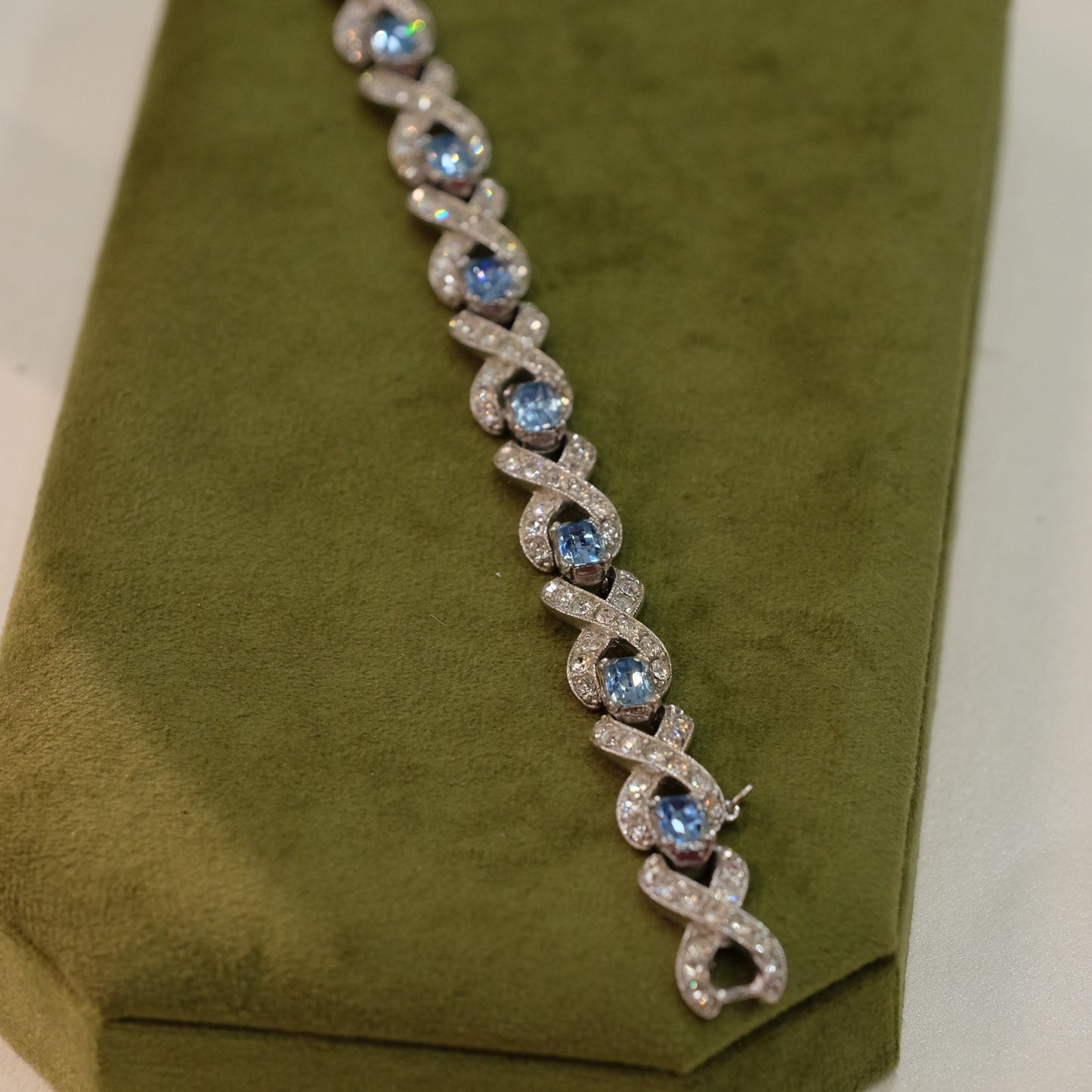 Bogoff clear and blue rhinestone bracelet 1950s