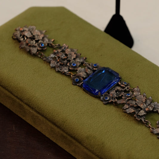 Antique Wide Bracelet with flowers and leaves
