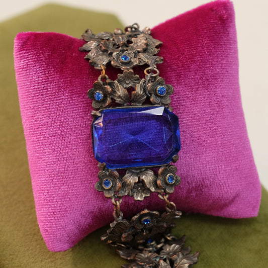 Antique Wide Bracelet with flowers and leaves