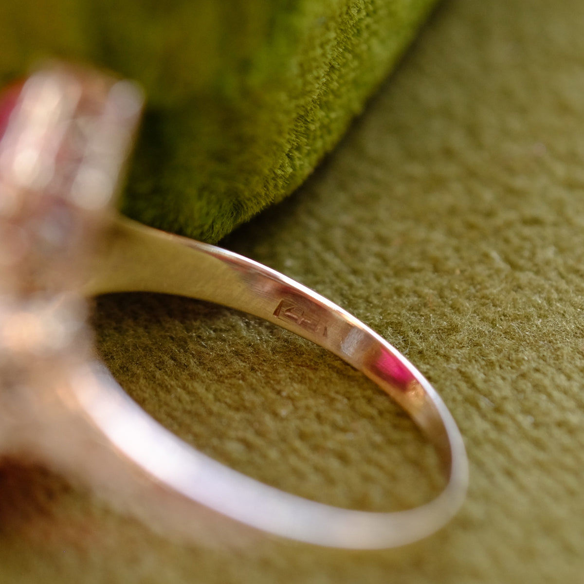 14K White Gold Octagonal Ruby Art Deco Ring
