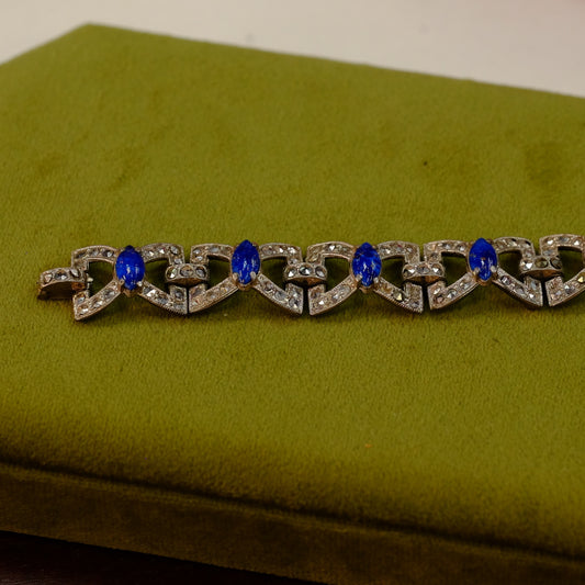Art Deco link bracelet with marcasites and navy cabs