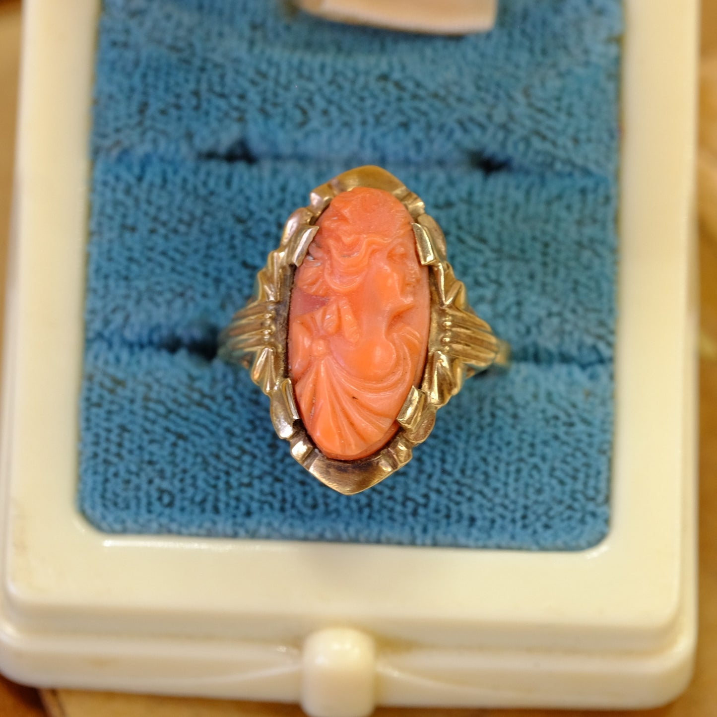 10K Gold with Coral Cameo Ring
