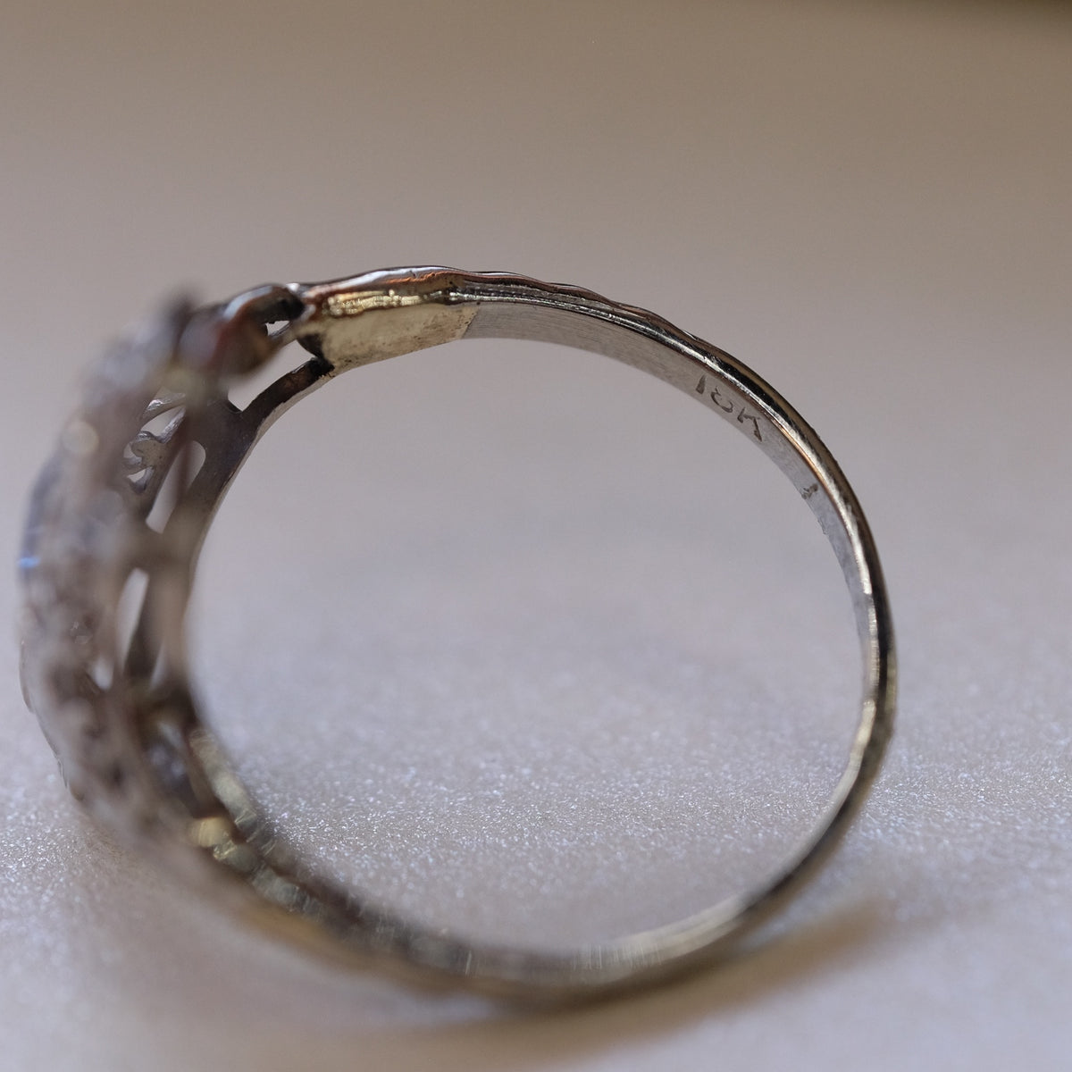 18K White Gold Diamond Sapphire Art Deco Ring