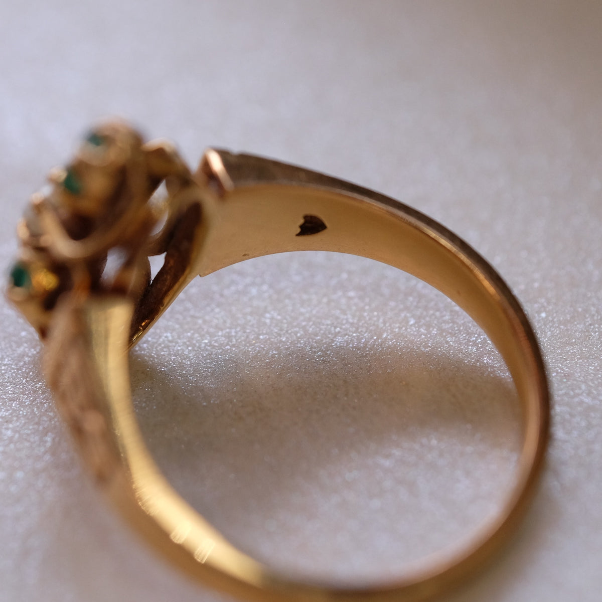 18K Gold Victorian Pearl Emerald Ring