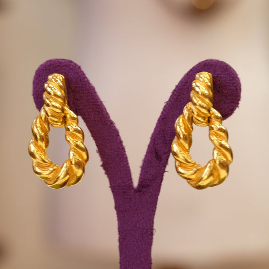 K.J.L. chunky twisted rope gold tone clip on earrings