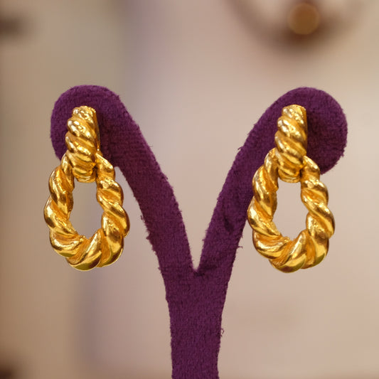 K.J.L. chunky twisted rope gold tone clip on earrings