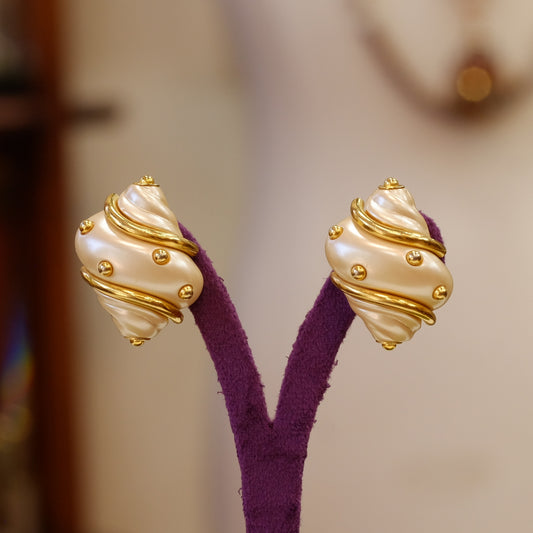 Burberrys Seashell Clip on Earrings 1990s