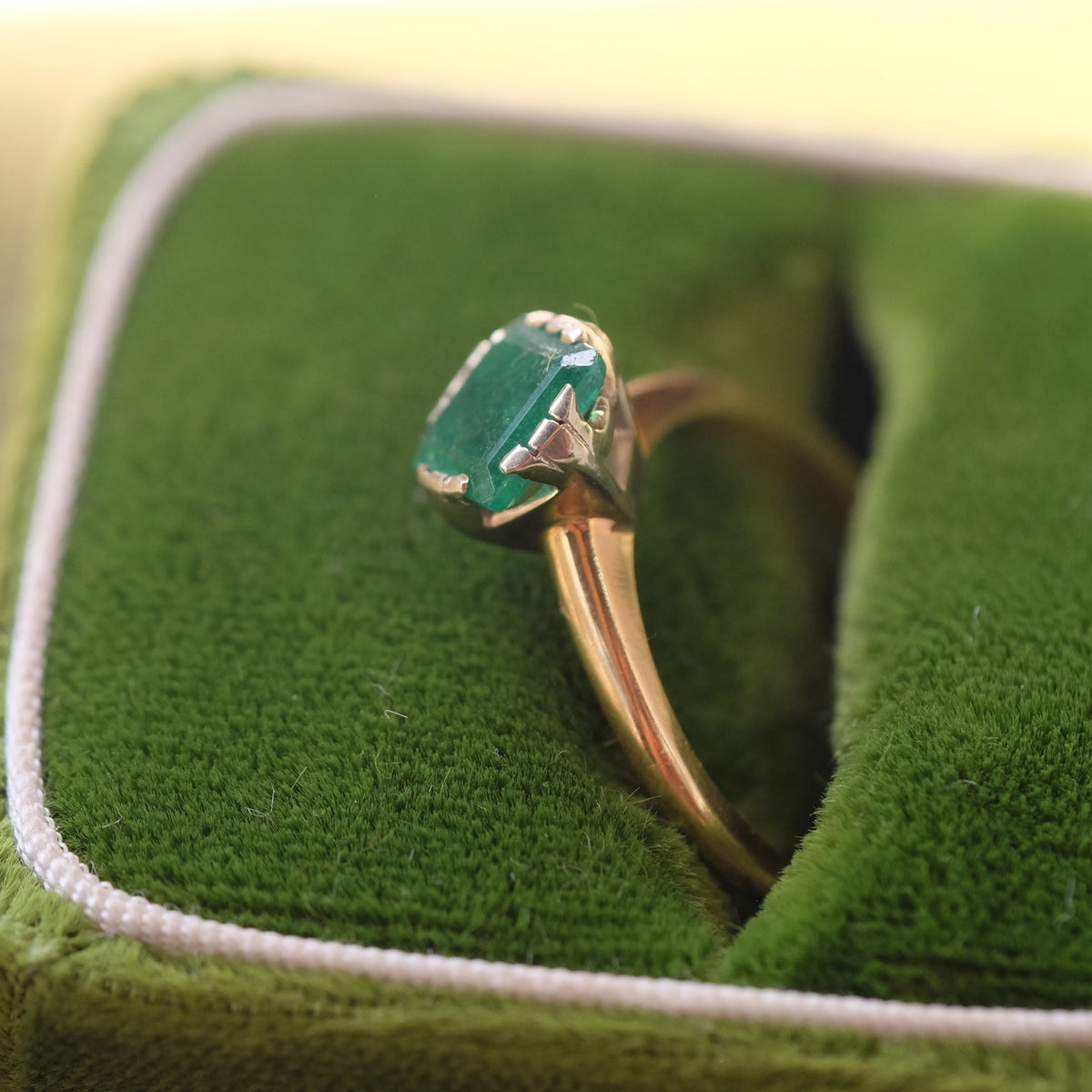 14K Yellow Gold Square Emerald Ring