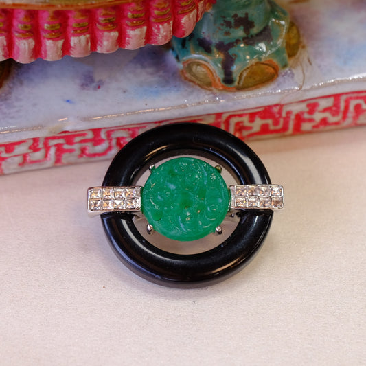 Vintage Kenneth Jay lane Oriental Faux Jade Brooch 1980s