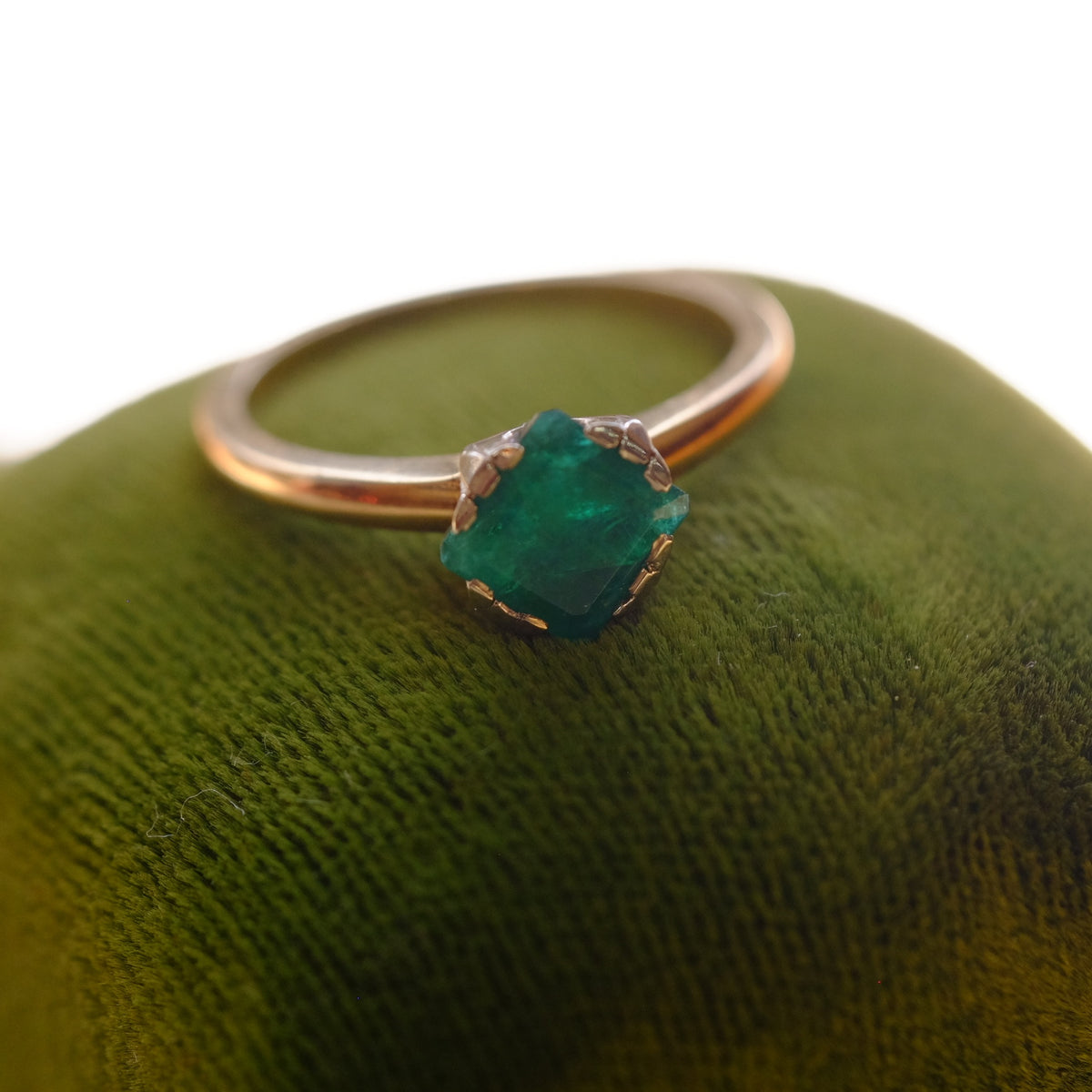 14K Yellow Gold Square Emerald Ring