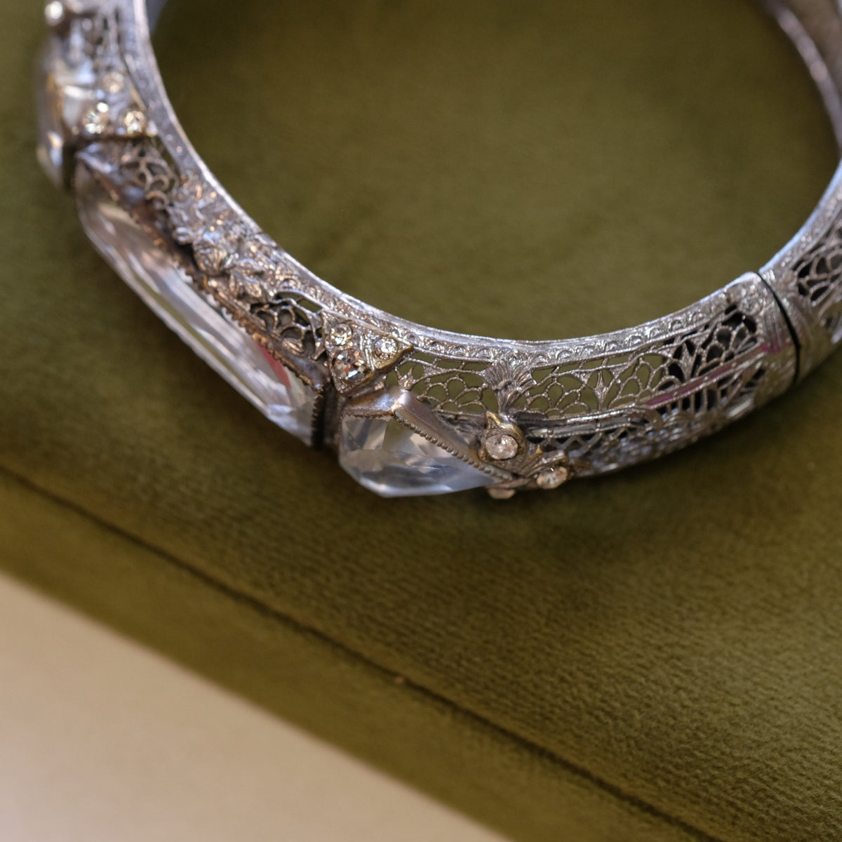Art Deco Dramatic Crystal Filigree Bracelet