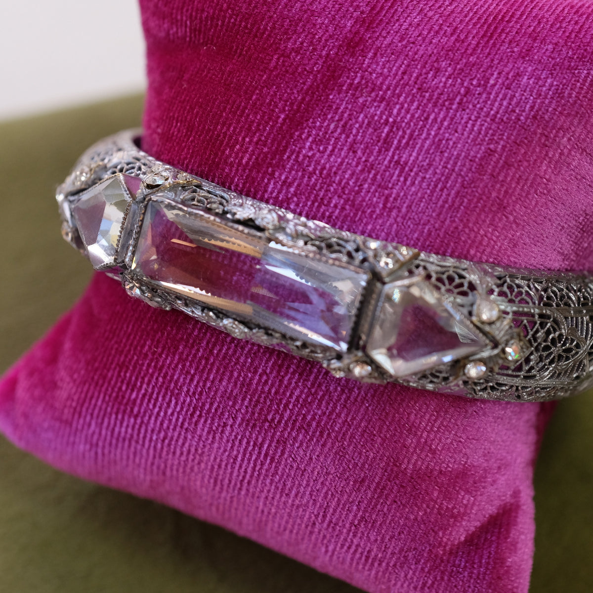 Art Deco Dramatic Crystal Filigree Bracelet