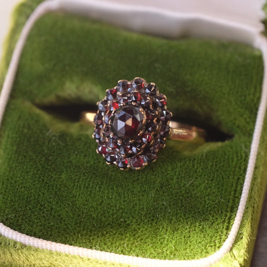 14K Victorian Garnet Cluster Ring
